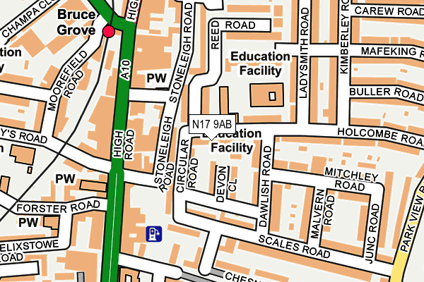 N17 9AB map - OS OpenMap – Local (Ordnance Survey)