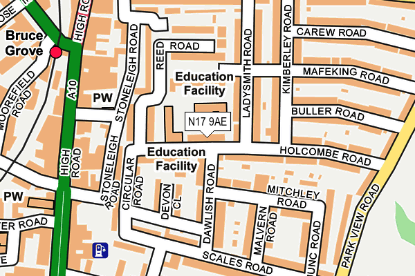 N17 9AE map - OS OpenMap – Local (Ordnance Survey)