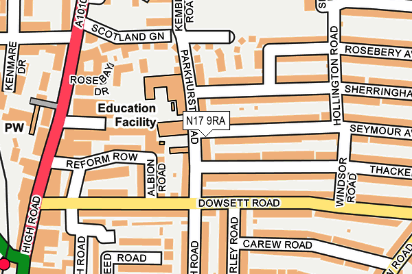 N17 9RA map - OS OpenMap – Local (Ordnance Survey)
