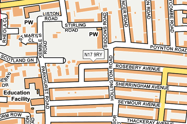 N17 9RY map - OS OpenMap – Local (Ordnance Survey)