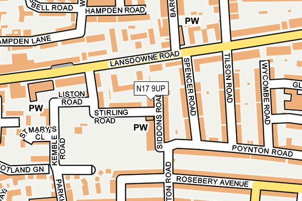 N17 9UP map - OS OpenMap – Local (Ordnance Survey)