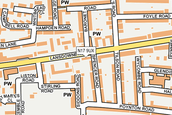N17 9UX map - OS OpenMap – Local (Ordnance Survey)