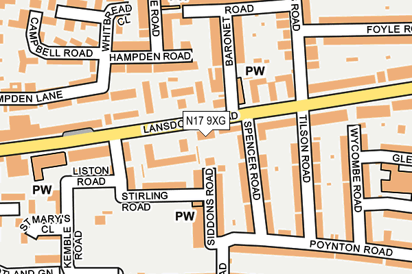 N17 9XG map - OS OpenMap – Local (Ordnance Survey)