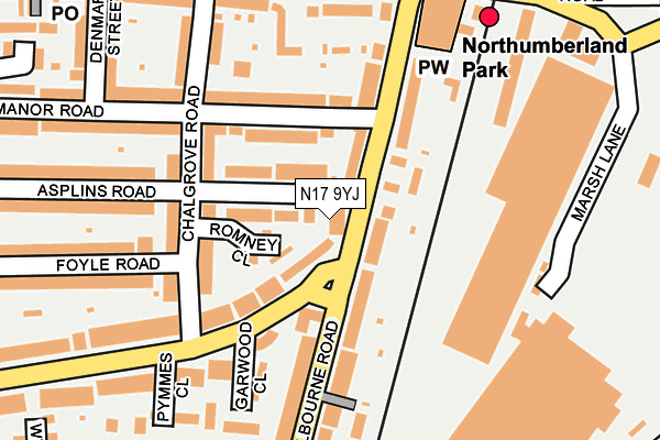 N17 9YJ map - OS OpenMap – Local (Ordnance Survey)