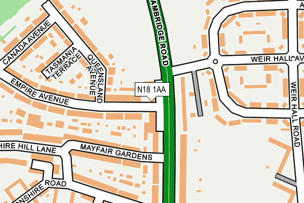 N18 1AA map - OS OpenMap – Local (Ordnance Survey)