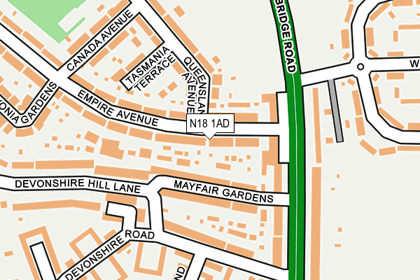N18 1AD map - OS OpenMap – Local (Ordnance Survey)