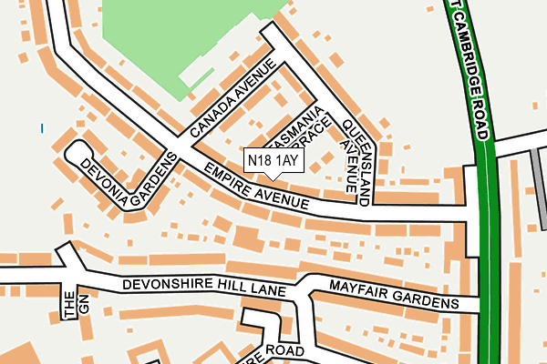 N18 1AY map - OS OpenMap – Local (Ordnance Survey)