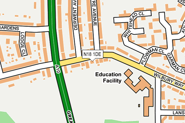 N18 1DE map - OS OpenMap – Local (Ordnance Survey)