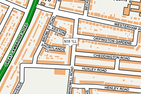 N18 1LL map - OS OpenMap – Local (Ordnance Survey)