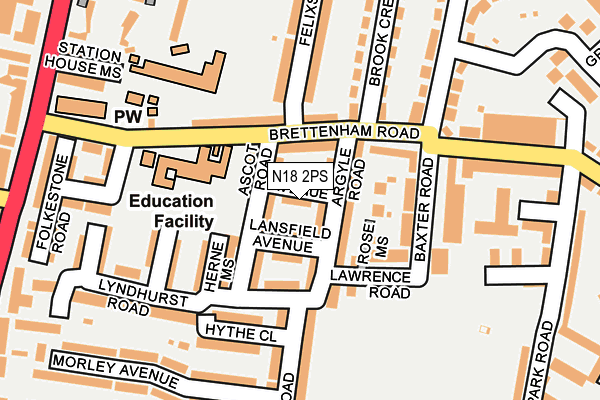 N18 2PS map - OS OpenMap – Local (Ordnance Survey)