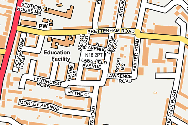 N18 2PT map - OS OpenMap – Local (Ordnance Survey)