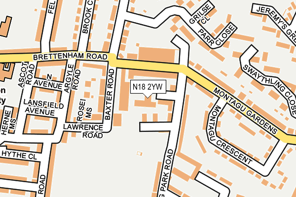 N18 2YW map - OS OpenMap – Local (Ordnance Survey)