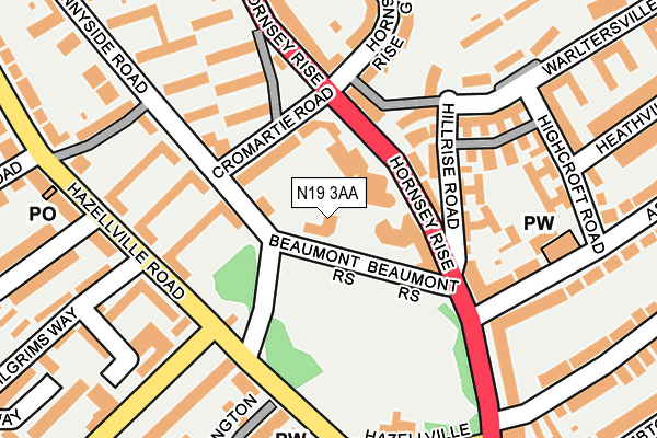 N19 3AA map - OS OpenMap – Local (Ordnance Survey)