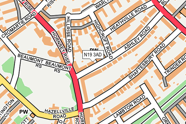 N19 3AD map - OS OpenMap – Local (Ordnance Survey)