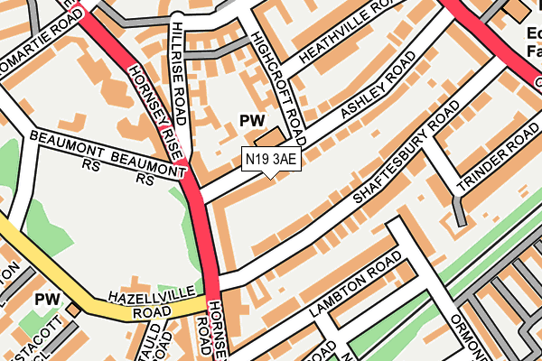 N19 3AE map - OS OpenMap – Local (Ordnance Survey)