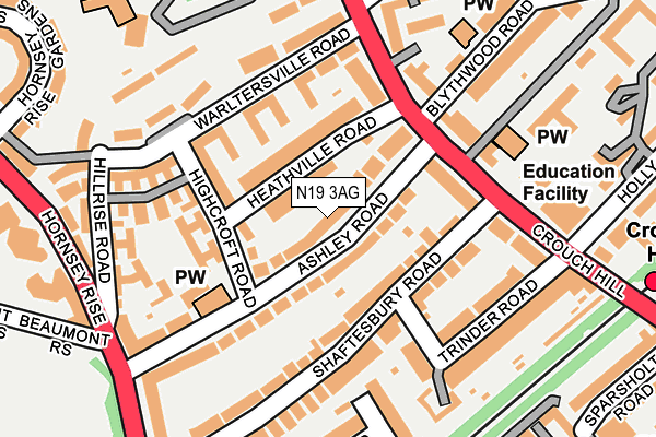 N19 3AG map - OS OpenMap – Local (Ordnance Survey)