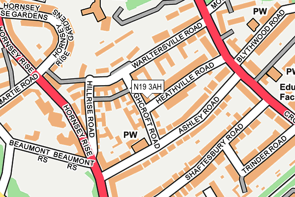 N19 3AH map - OS OpenMap – Local (Ordnance Survey)