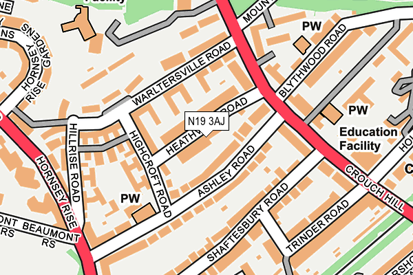 N19 3AJ map - OS OpenMap – Local (Ordnance Survey)