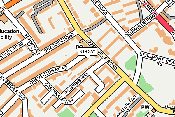 N19 3AY map - OS OpenMap – Local (Ordnance Survey)