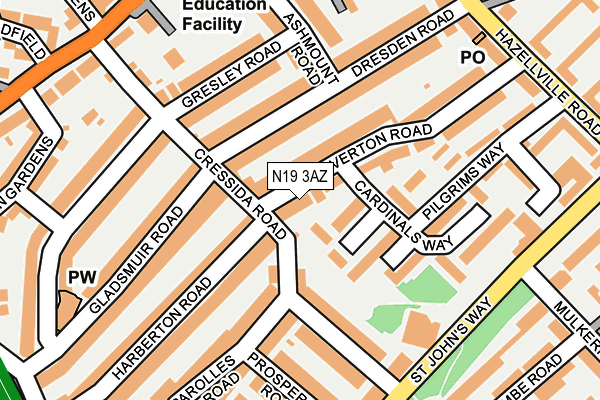 N19 3AZ map - OS OpenMap – Local (Ordnance Survey)