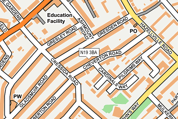 N19 3BA map - OS OpenMap – Local (Ordnance Survey)