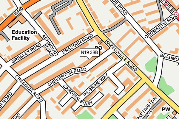 N19 3BB map - OS OpenMap – Local (Ordnance Survey)