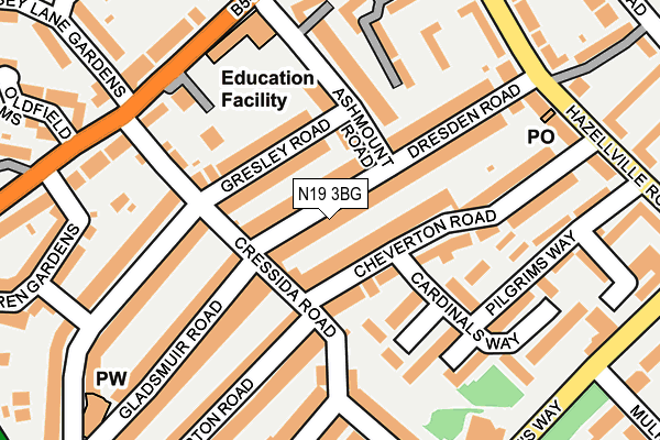 N19 3BG map - OS OpenMap – Local (Ordnance Survey)