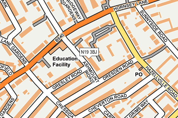N19 3BJ map - OS OpenMap – Local (Ordnance Survey)