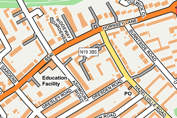 N19 3BS map - OS OpenMap – Local (Ordnance Survey)