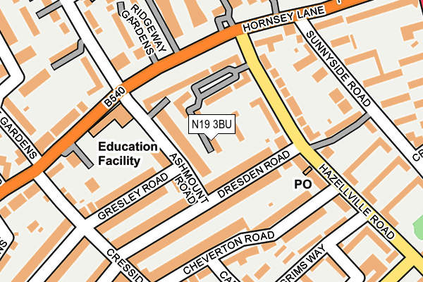 N19 3BU map - OS OpenMap – Local (Ordnance Survey)