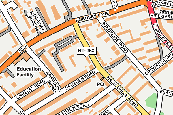 N19 3BX map - OS OpenMap – Local (Ordnance Survey)