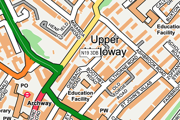 N19 3DB map - OS OpenMap – Local (Ordnance Survey)
