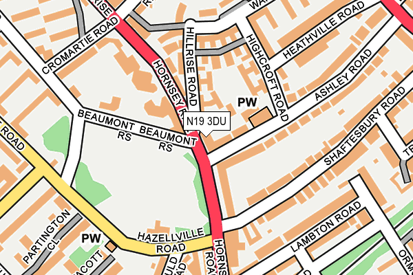N19 3DU map - OS OpenMap – Local (Ordnance Survey)
