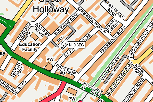 N19 3EG map - OS OpenMap – Local (Ordnance Survey)