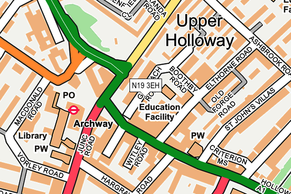 N19 3EH map - OS OpenMap – Local (Ordnance Survey)