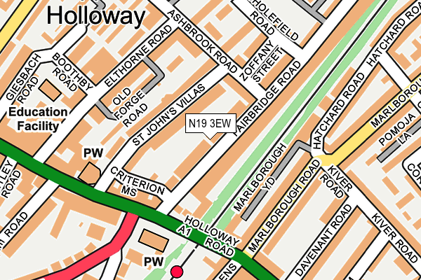 N19 3EW map - OS OpenMap – Local (Ordnance Survey)
