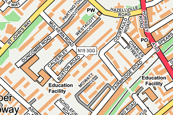 N19 3GG map - OS OpenMap – Local (Ordnance Survey)