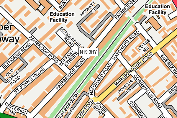 N19 3HY map - OS OpenMap – Local (Ordnance Survey)