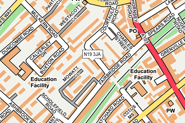 N19 3JA map - OS OpenMap – Local (Ordnance Survey)