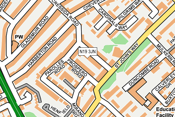 N19 3JN map - OS OpenMap – Local (Ordnance Survey)