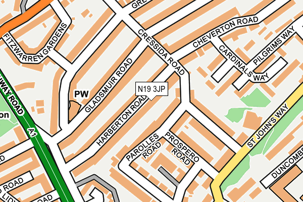 N19 3JP map - OS OpenMap – Local (Ordnance Survey)