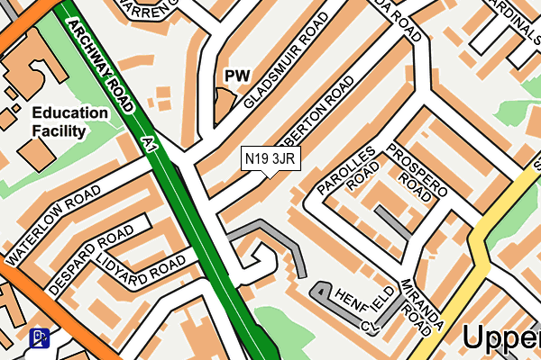N19 3JR map - OS OpenMap – Local (Ordnance Survey)
