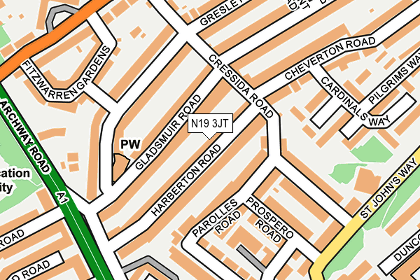 N19 3JT map - OS OpenMap – Local (Ordnance Survey)