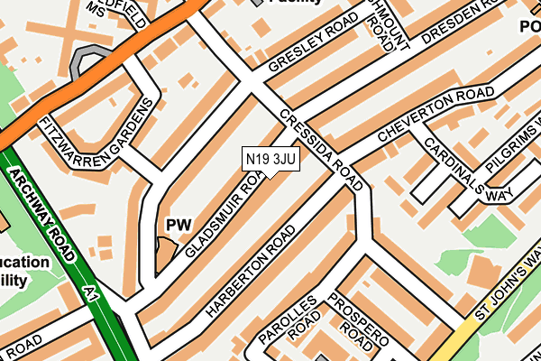 N19 3JU map - OS OpenMap – Local (Ordnance Survey)
