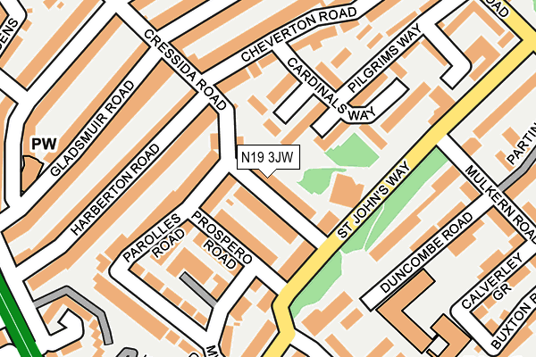 N19 3JW map - OS OpenMap – Local (Ordnance Survey)