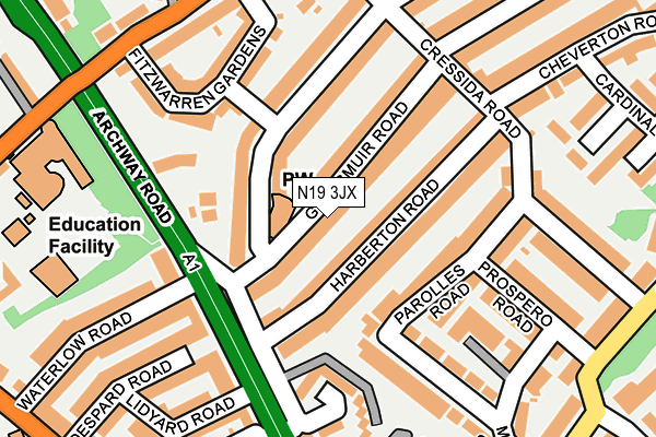 N19 3JX map - OS OpenMap – Local (Ordnance Survey)