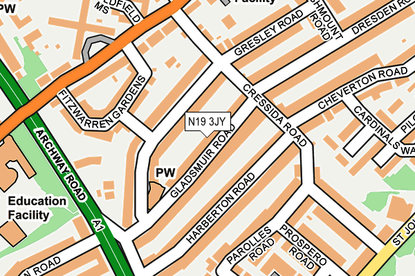 N19 3JY map - OS OpenMap – Local (Ordnance Survey)