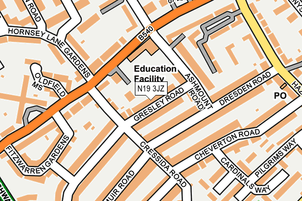 N19 3JZ map - OS OpenMap – Local (Ordnance Survey)