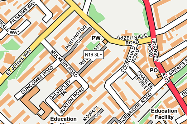 N19 3LF map - OS OpenMap – Local (Ordnance Survey)