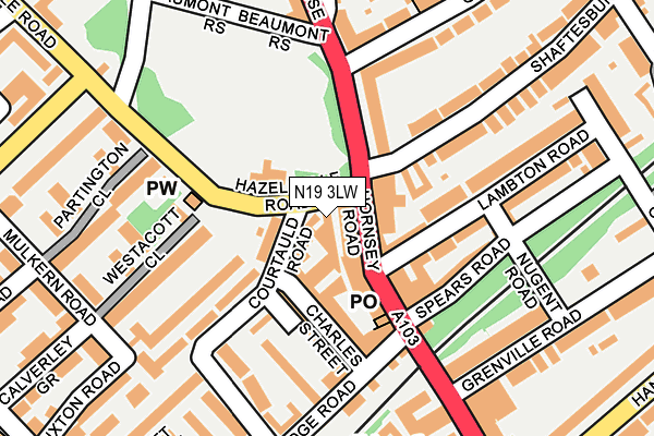 N19 3LW map - OS OpenMap – Local (Ordnance Survey)